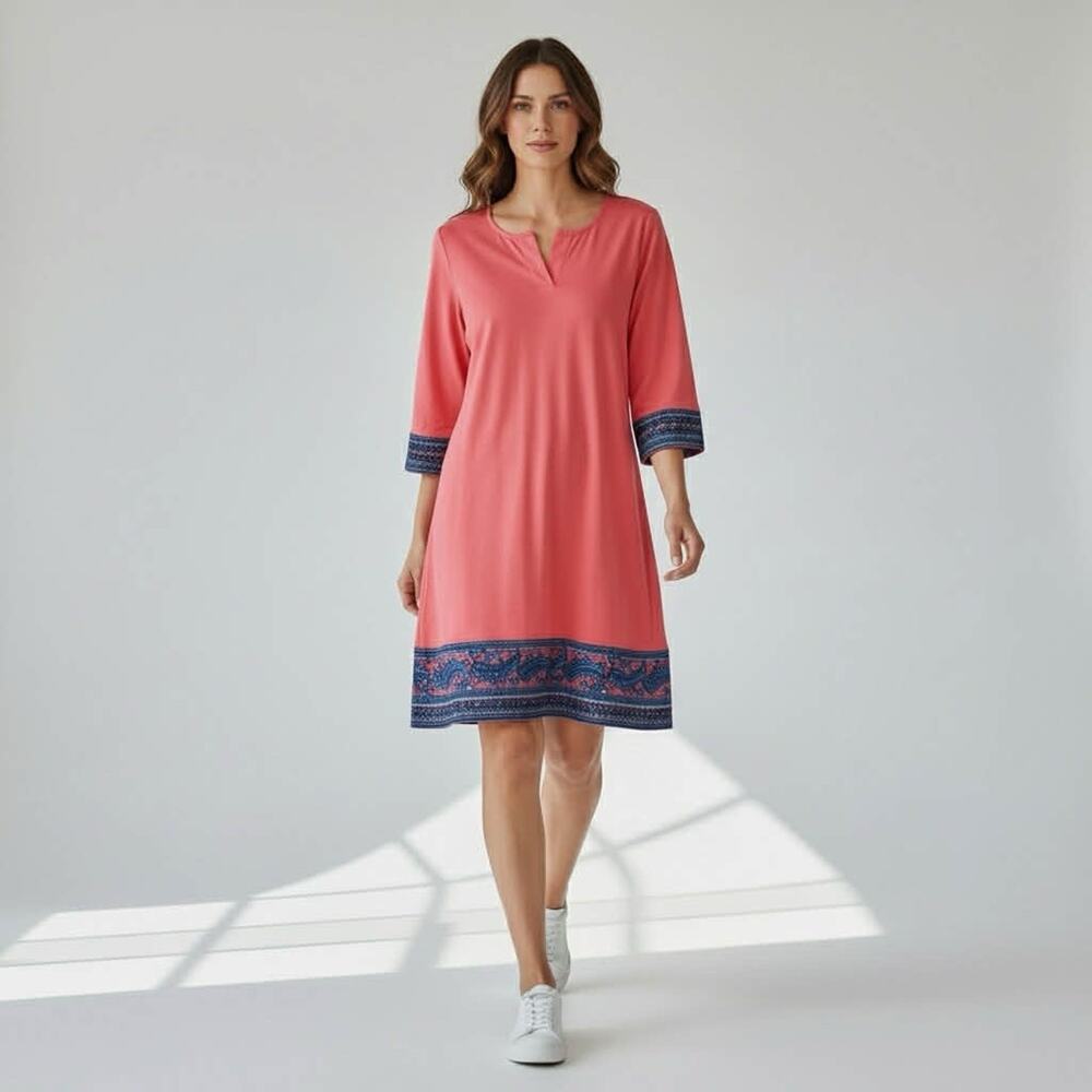 Coolibar Dress UPF 50+ Women’s Size Medium M Coral Pink Geometric Long Sleeve